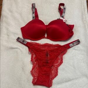 Victoria's Secret Scarlet Satin and Lace Bra Set